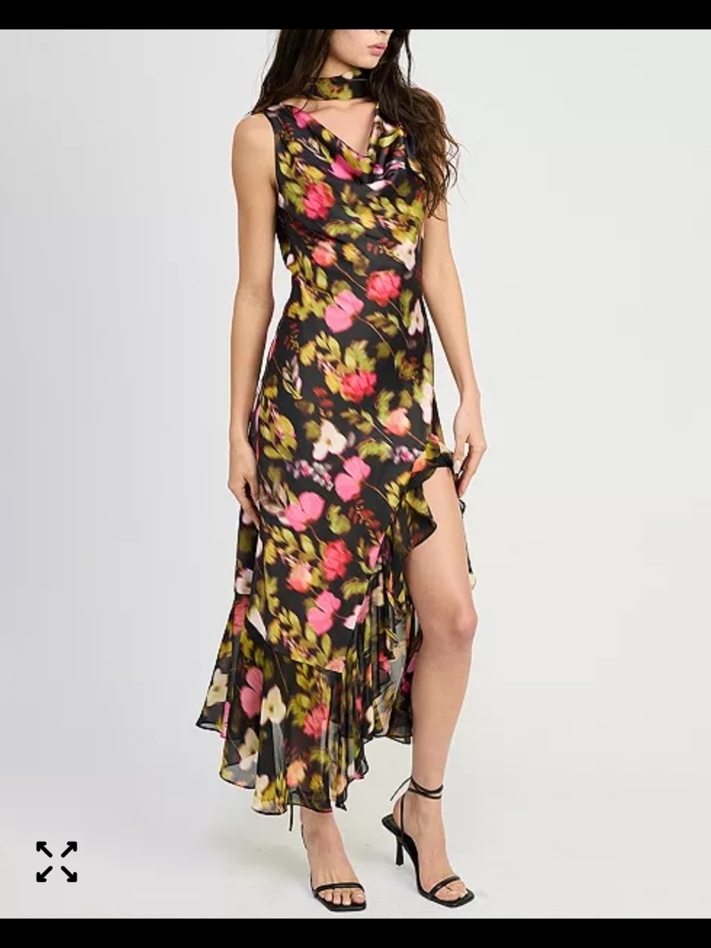 En Saison Floral Print Silk Scarf - Black with Multicolor Accents